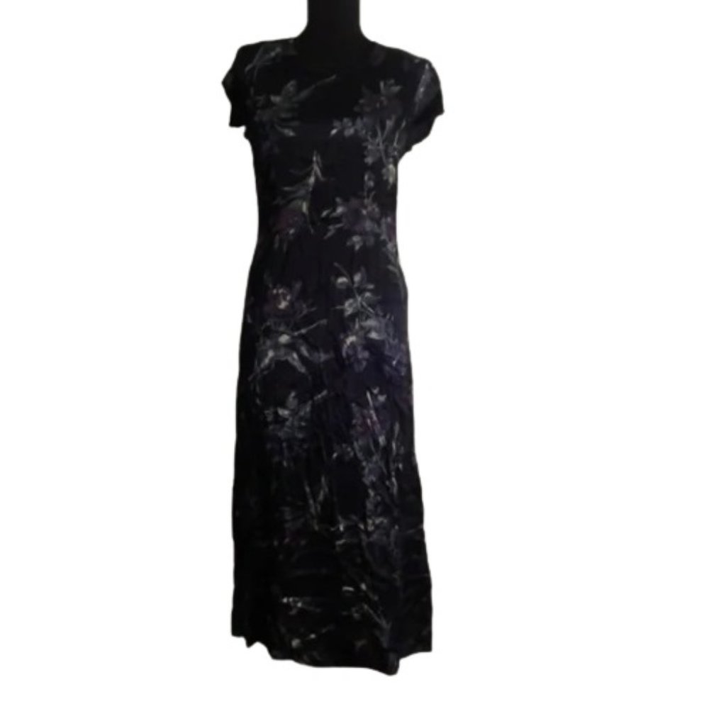 Laura Ashley 6 long floral dress Vintage Fitted Blue Purple Tan Floral VTG